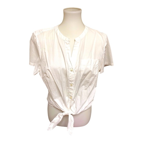 J. Crew Button Up Tie-Front White Top - Picture 1 of 3